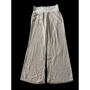 Democracy Ladies Large Beige Khaki Stretch Pull on Cotton Wide Leg Pants NWT